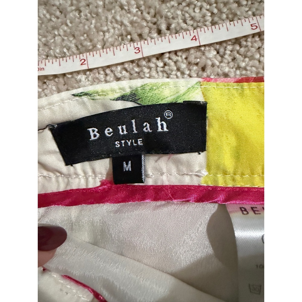 Beulah Style Floral Pleated A-Line Midi Skirt Cream Red Yellow Tropical CS8007 M - Picture 7 of 7